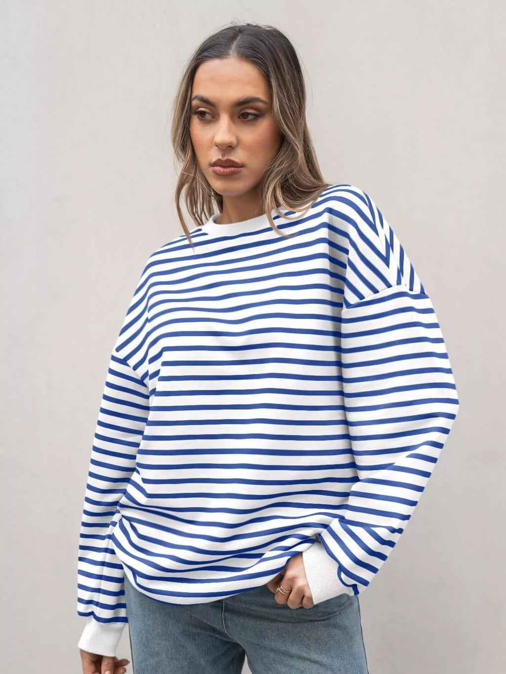 Women's Sweatshirt Striped Round Neck Oversized Casual Pullover f8f0d7a2c9b64038bc70ea50f7d0cc66-Max-Origin Trendsi