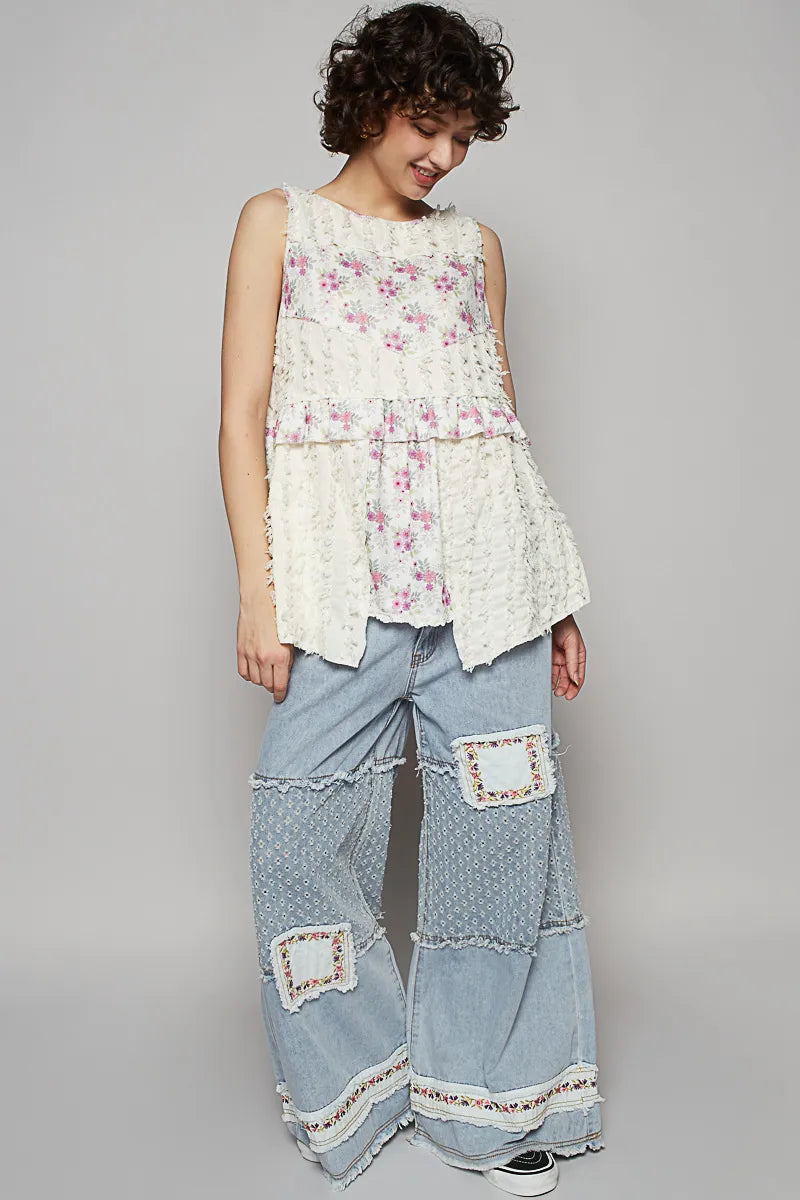 POL Tank Top Floral Lace Textured Round Neck Sleeveless Blouse f8f16dde-9d40-4211-bc34-417bd810ebac-Max-Origin Trendsi