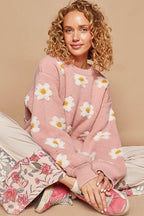 Knit Sweater POL Daisy Flower Pattern Drop Shoulder Knitwear Soft Pink f8f39441-c962-4c0a-8402-85a52d5adb80-Max Trendsi