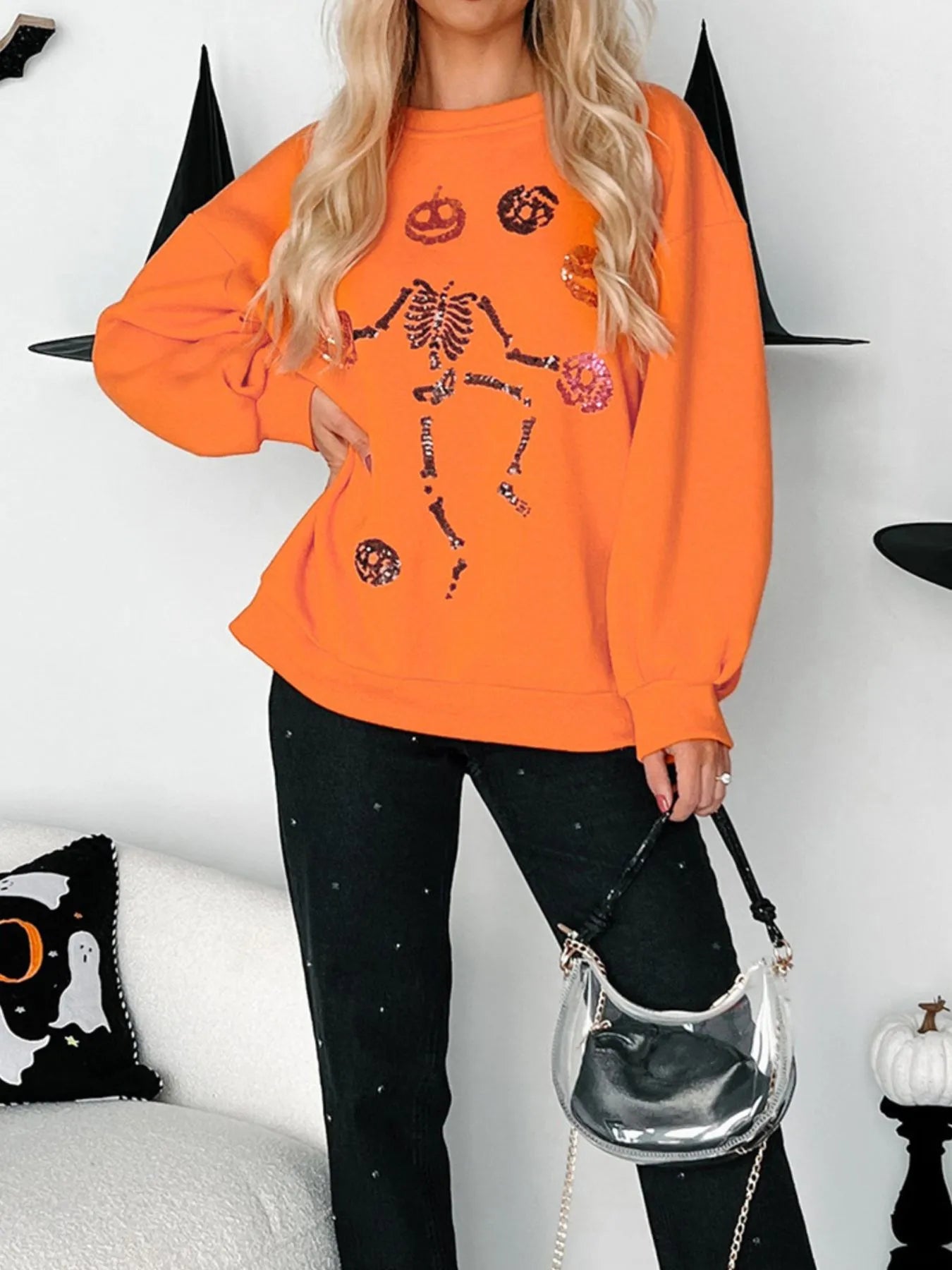 Women's Sweatshirt Halloween Skeleton Pumpkin Sequin Pullover f8fc154e-56da-4313-bc45-f0711abdade3-Max-Origin Trendsi