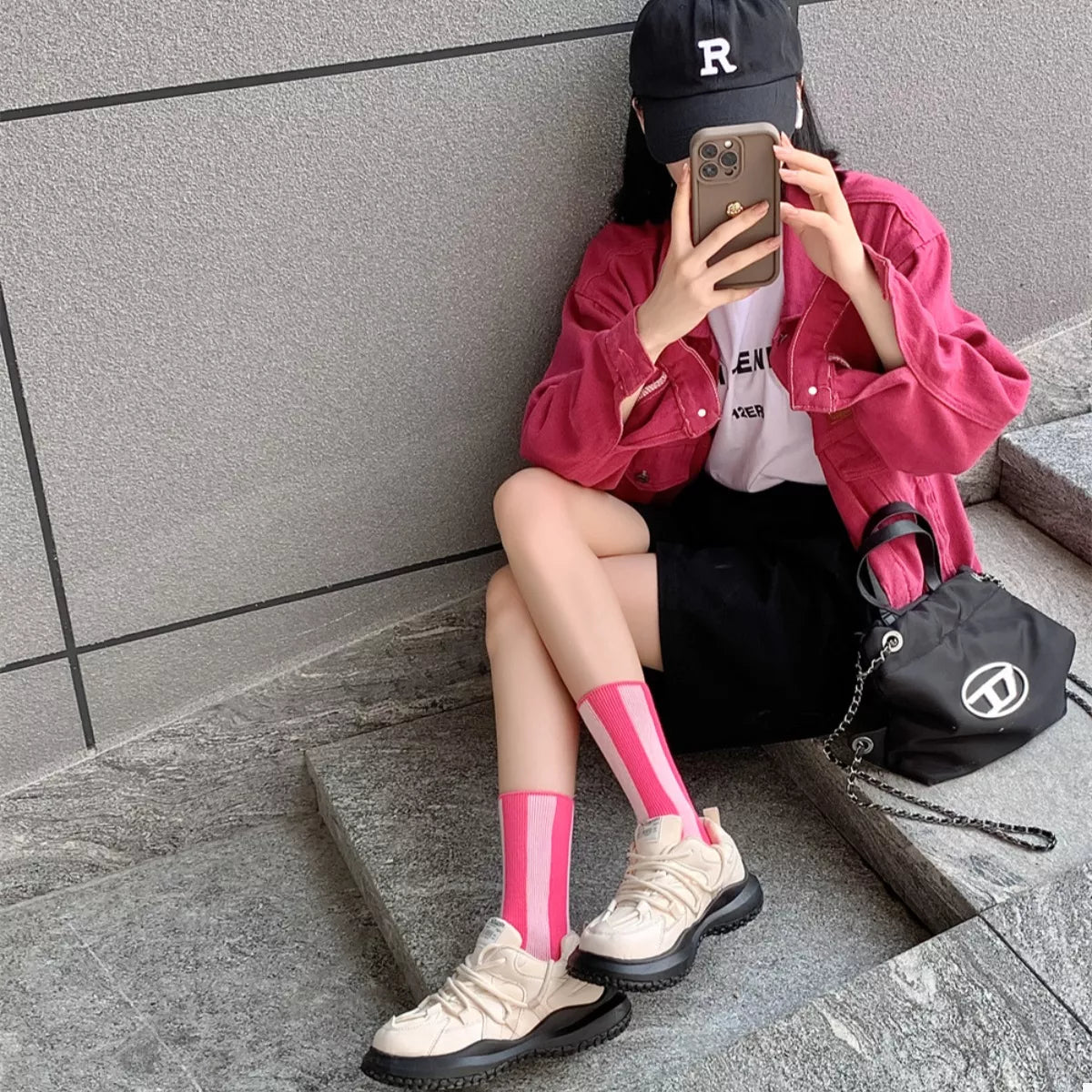 Women's Crew Socks Cotton Contrast Striped Accessories f90a4515-264c-47e6-84b4-8a07b469bb25-Max-Origin Trendsi