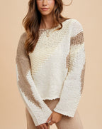 Women's Sweater Annie Wear Color Block Taupe Combo Long Sleeve Pullover Taupe Combo f90d7d48-8bbf-482a-acae-a7c07945e7da-Max Trendsi