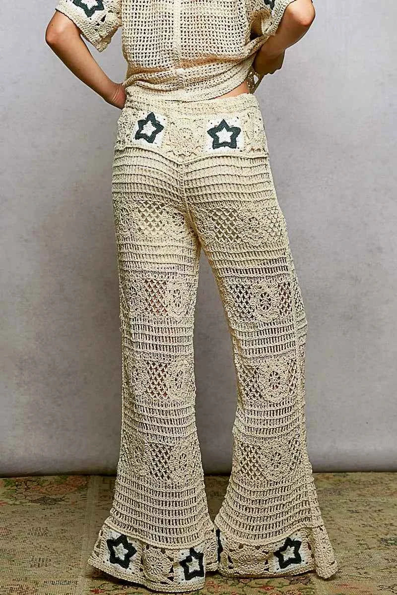 POL Openwork Crochet Flare Pants with Contrast Star f911a810-65b1-4860-9291-5adbaed5059b-Max-Origin Trendsi