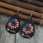 Earrings USA Flower Print PU Leather Sunflower Teardrop Shape f9140213-a457-497a-a030-ca2b310b865a-Max Trendsi