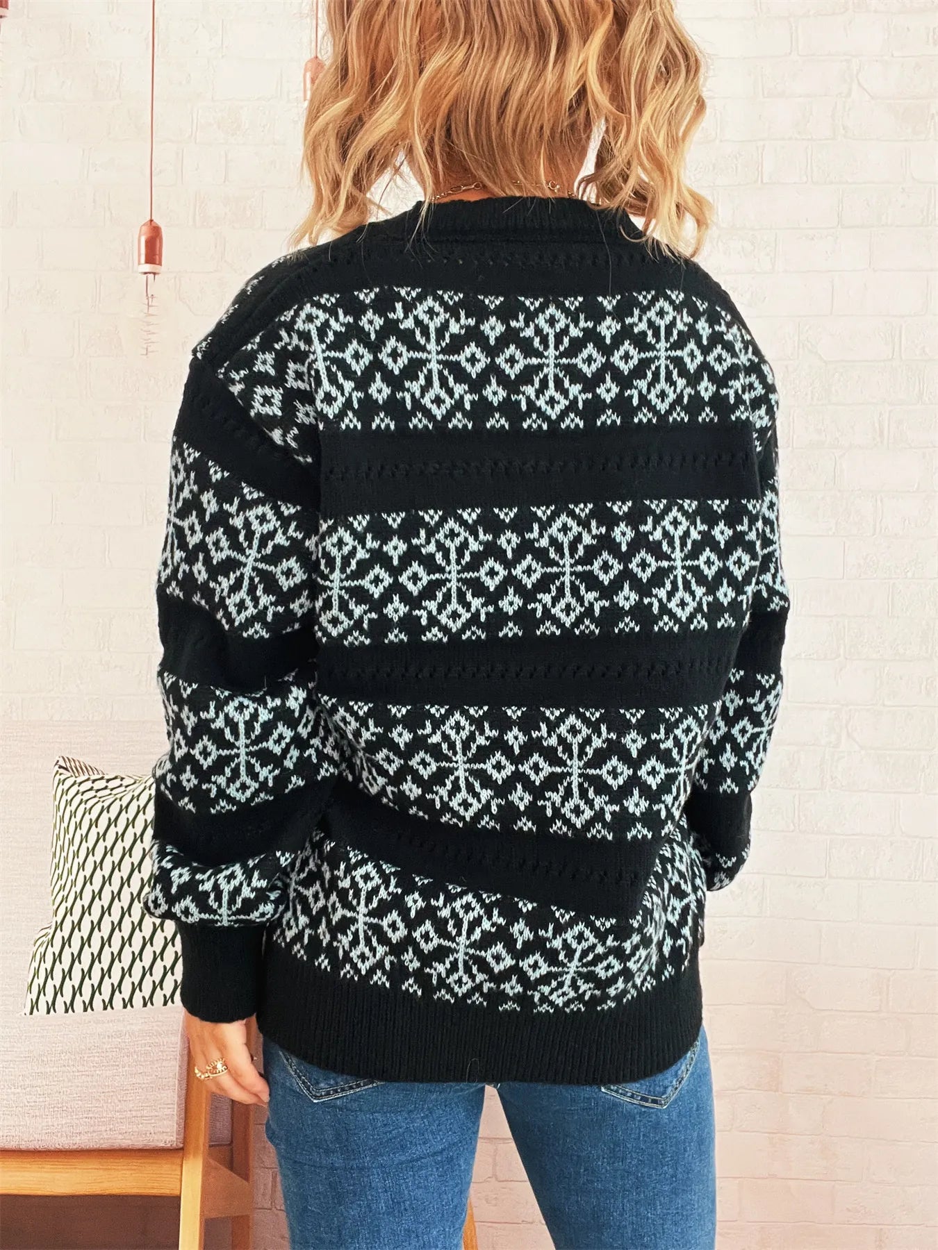 Women's Sweater Contrast Ribbed Hem Long Sleeve Pullover f9289db3462049b4b18839c46bceb90d-Max-Origin Trendsi