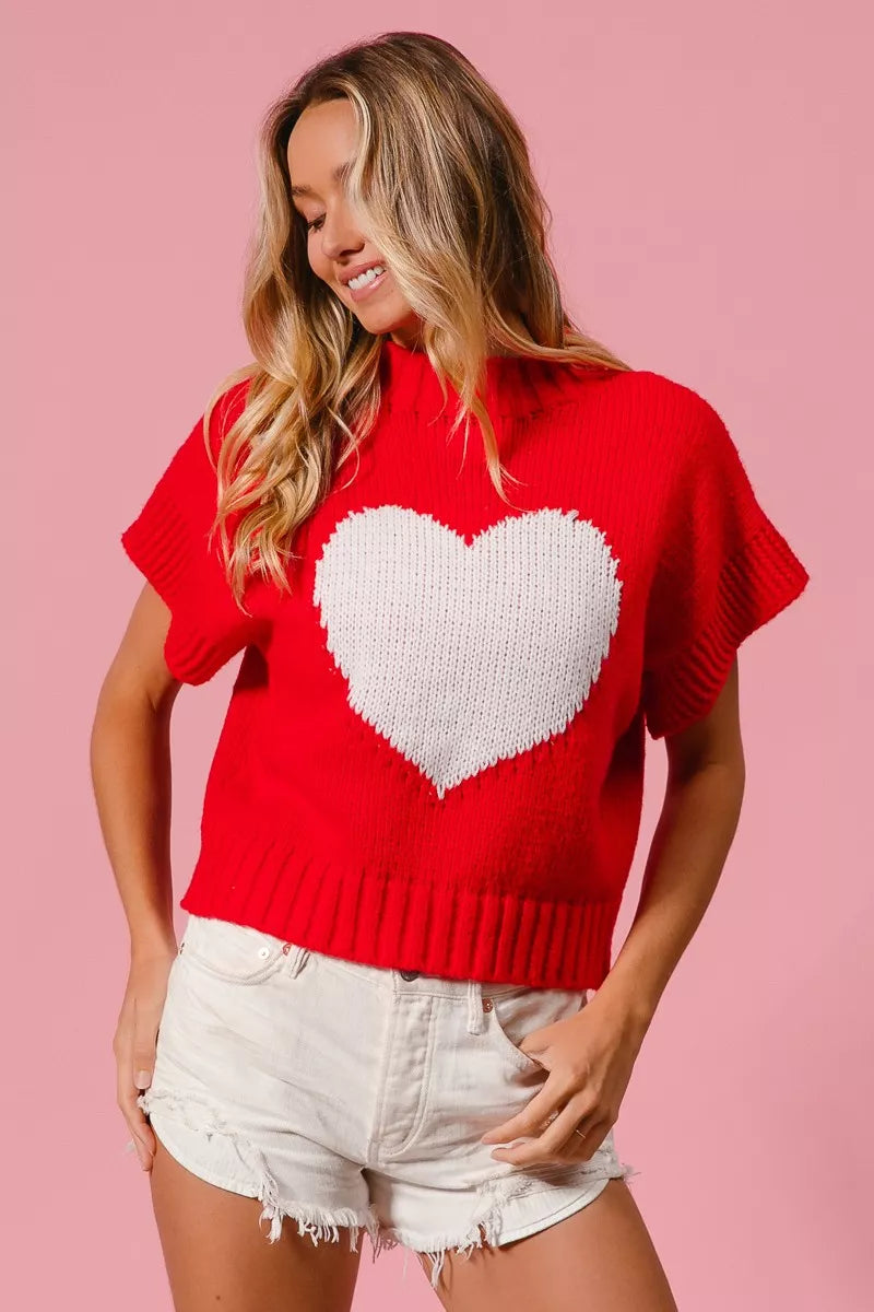 BiBi Valentines Sweater Red Rib Top White Banded Heart Pattern f930f2e85afa4be5b31b9c170c12fc28-Max-Origin Trendsi