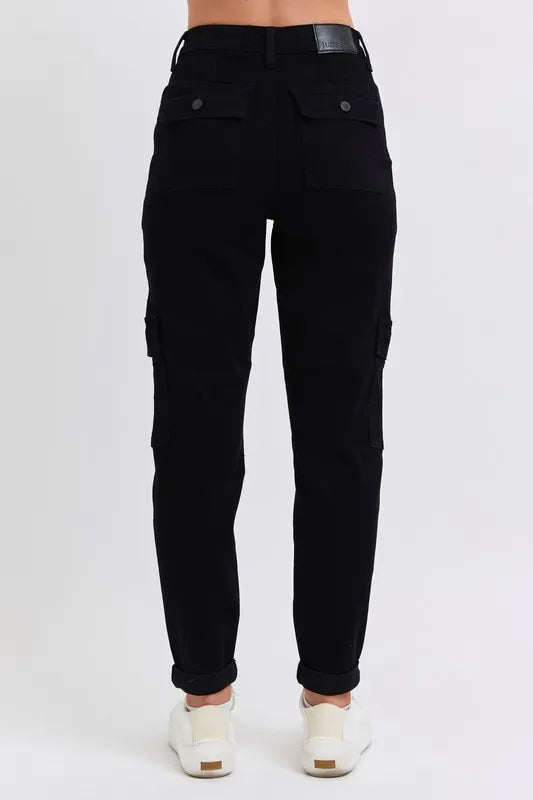 Judy Blue Cargo Cuffed Jogger Black High Waist Trousers f94424e6ed0e46aa91bea87841aa225c-Max-Origin Trendsi