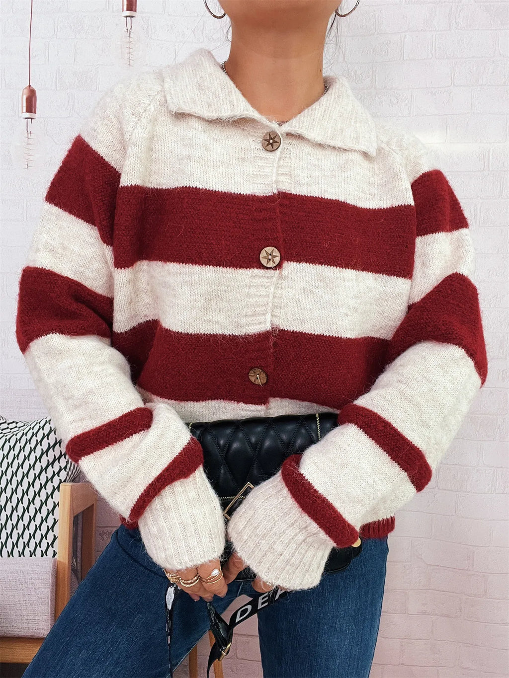 Women's Cardigan Striped Button-Up Cozy Soft Long Sleeve f946215f83d648aa92c4e7f22ca4913c-Max-Origin Trendsi