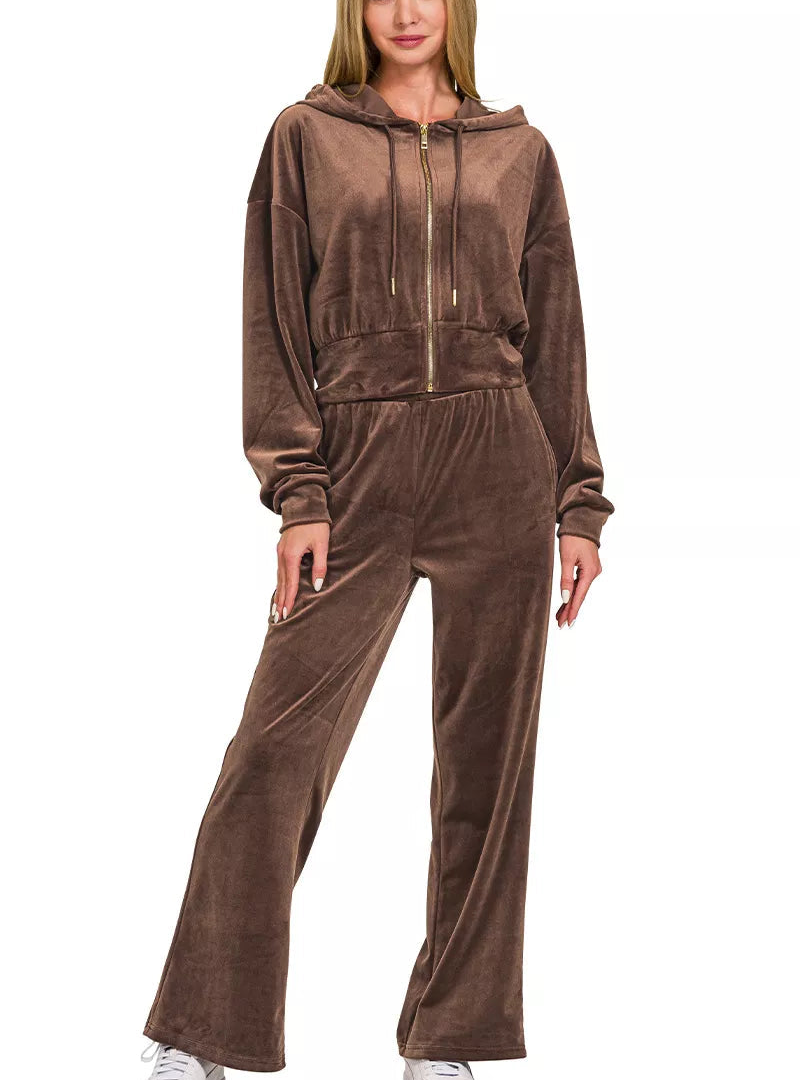 Zenana Womens Outfit Set Velvet Brown Zip Up Hoodie and Pants BROWN f94e4cf3-69f7-456a-bb28-436a74a9a1ab-Max-Origin Trendsi