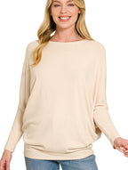 Zenana Hacci Dolman Sleeve Boat Neck Top