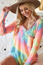 BiBi Womens Tie Dye Top V-neck Terry Pastel With Sequins Long Sleeve f97e71dd509e42178275173b105f13cd-Max-Origin Trendsi