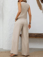 Women's Outfit Set V-Neck Vest and Wide Leg Pants f981dcde-38b1-454b-b9b7-b73cf2744507-Max Trendsi