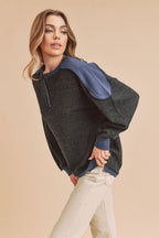 Aemi + Co Sweatshirt Side Slit Button Detail Contrast Shoulder Long Sleeve f9abadb6-625f-4a65-bca0-07f6921ce199-Max Trendsi