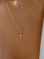 18K Gold-Plated Cross Pendant Necklace Double Layered Inlaid Zircon Gold One Size f9aff203-b757-4146-aab9-cdd82f1678fd-Max-Origin Trendsi