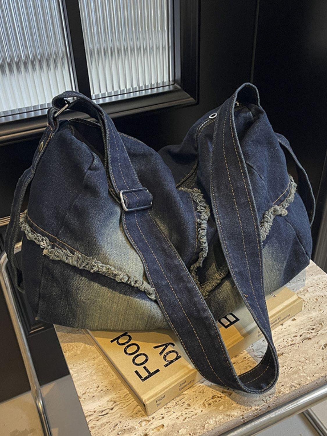 Denim Shoulder Bags Raw Hem Gradient Crossbody Bag