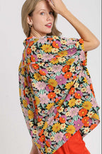 Umgee Floral Shirt Flower Print Boxy Cut Ruffle Short Sleeve S-2XL f9bb223c-e5c1-46a1-b674-a1414eaca1a3-Max Trendsi