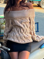 Women's Sweater Off-Shoulder Cable Knit Long Sleeve Pullover f9c28494d39e4f01b5541a4bf2a37529-Max-Origin Trendsi