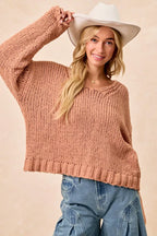 BiBi Womens Sweater Chunky Knit with Flower Detail Sleeves Peach f9c49e97dc8c4d08a2ae350f9ff84bb2-Max-Origin Trendsi