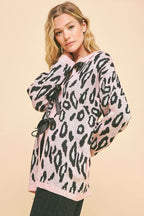 Davi & Dani Leopard Cardigan Ribbon Tie Front Loose Fit Cotton Blend Sweater f9c6fb94-1291-4f1e-ba10-71911b16e57b-Max Trendsi