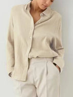Women's Shirt Texture Oversized Button Up Long Sleeve Top f9cb1f17-3437-4d2e-91e9-cddc1ee2cbd2-Max-Origin Trendsi