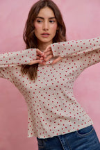 SO ME Women Blouse Valentine Ditsy Heart All Over Slub Rib Knit Top f9daa01062624a5a80ddc0030d8aa10a-Max-Origin Trendsi
