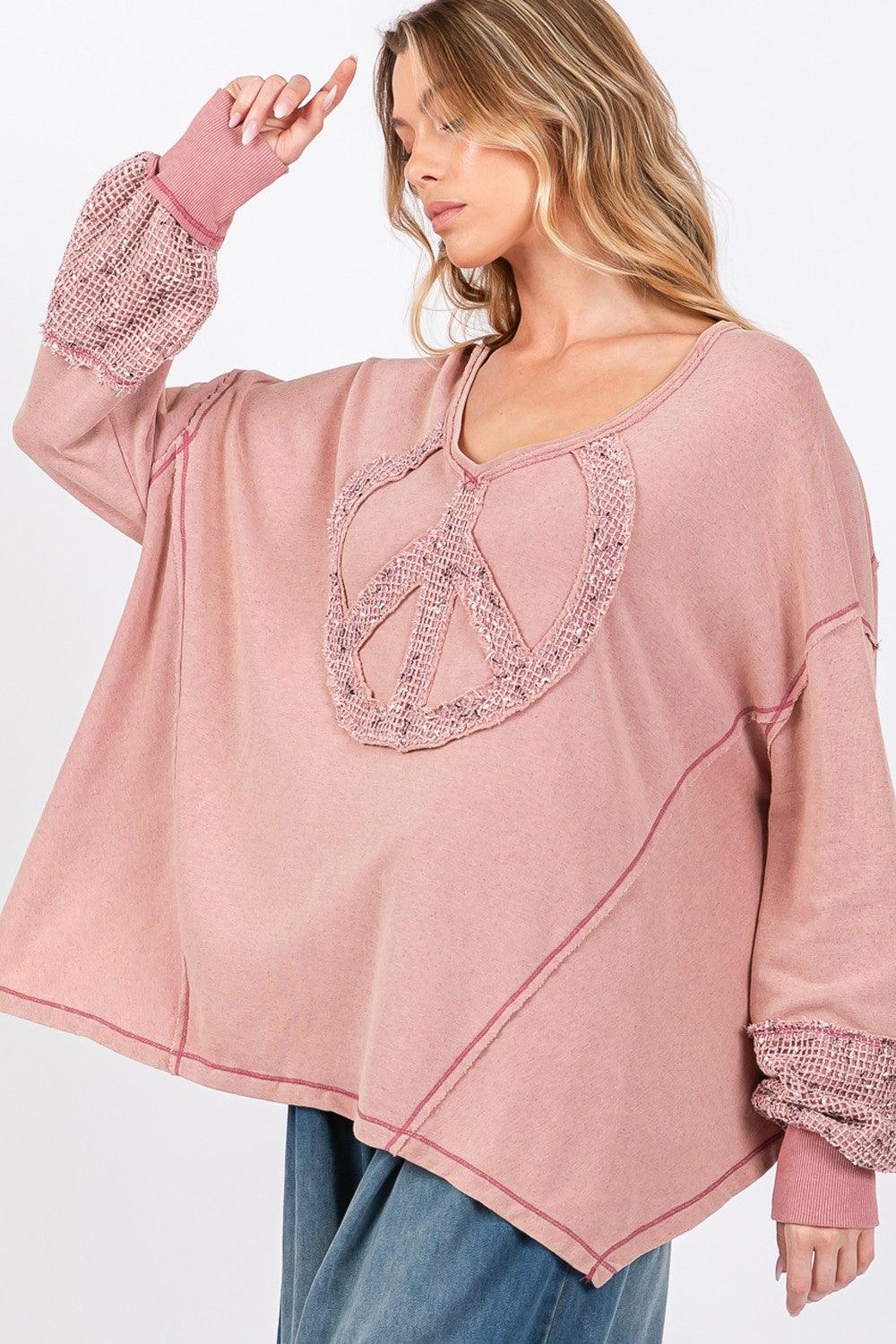 SAGE + FIG Top USA Stock Peace Sign Mineral Wash Terry Oversized f9dc6303-5d98-4108-bcd1-296bfb5ce772-Max Trendsi