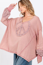 SAGE + FIG Top USA Stock Peace Sign Mineral Wash Terry Oversized f9dc6303-5d98-4108-bcd1-296bfb5ce772-Max Trendsi