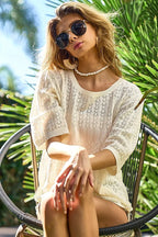 BiBi Knit Top Half Sleeve Open Stitch Ivory Round Neck Blouse f9de76b4df3b4e45955f4f95fbff8640-Max-Origin Trendsi