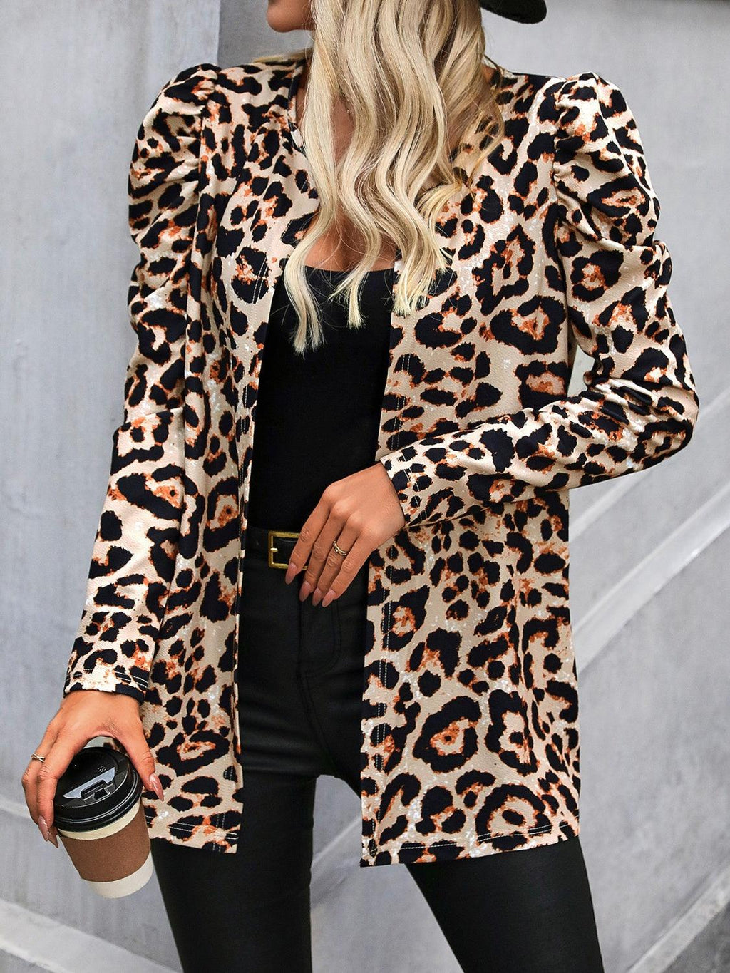 Leopard Jacket Open Front Puff Long Sleeve Outwear f9e88986-dabb-44a6-8f53-ff494bbbe7ed-Max Trendsi