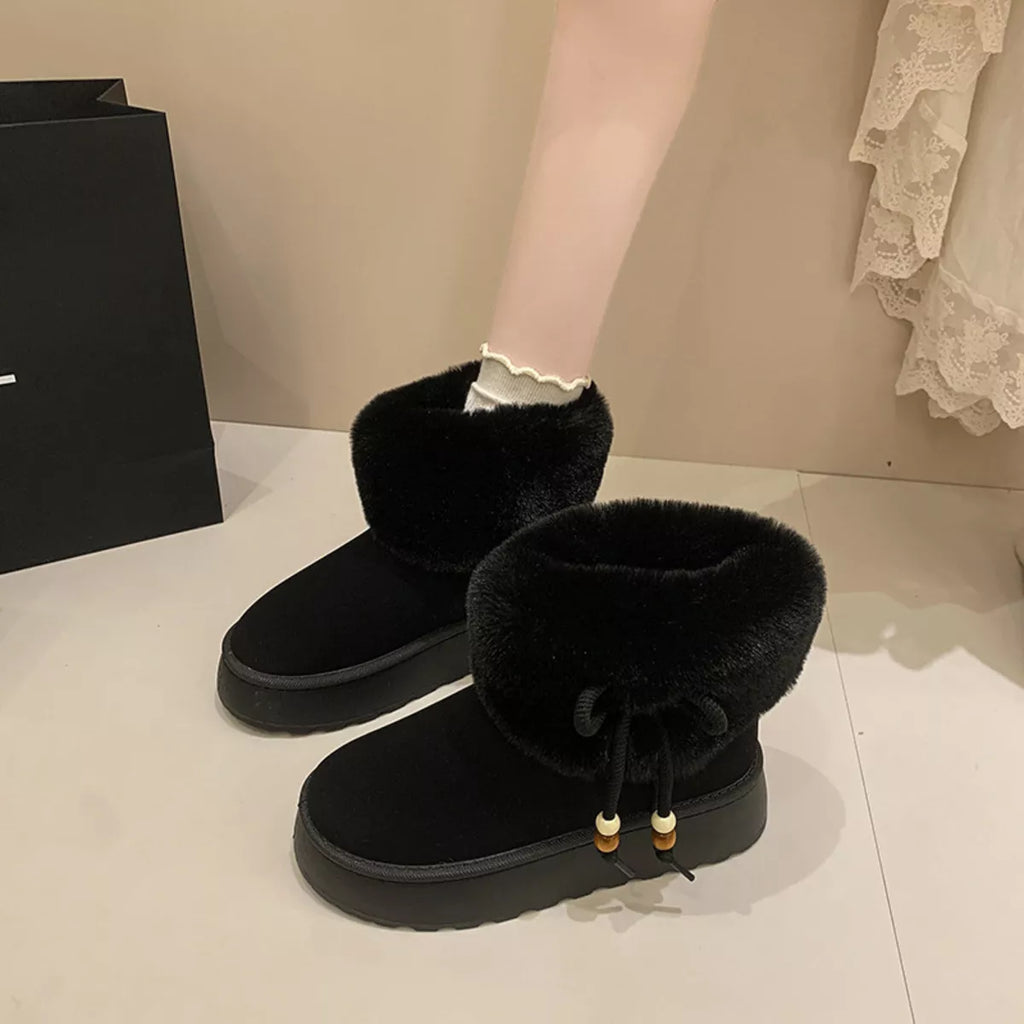 Women's Boots Faux Fur Fluff Suede Bow Round Toe Platform Low Heels Black f9ea5ebe424741ad9509b4a84508e31b-Max-Origin Trendsi