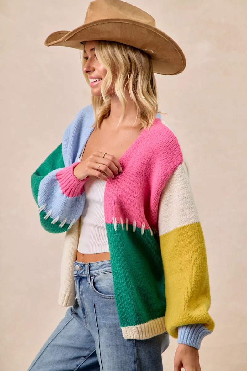 BiBi Womens Cardigan Colorful Stripe Color Block Open Front Sweater f9ee42125aca4753a3fee7560673f66f-Max-Origin Trendsi