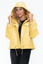 How Dare U Women PU Leather Jacket Drawstring Hem Zip Up Jacket Yellow f9eee80b-b323-4dea-a87f-8adab7889383-Max Trendsi