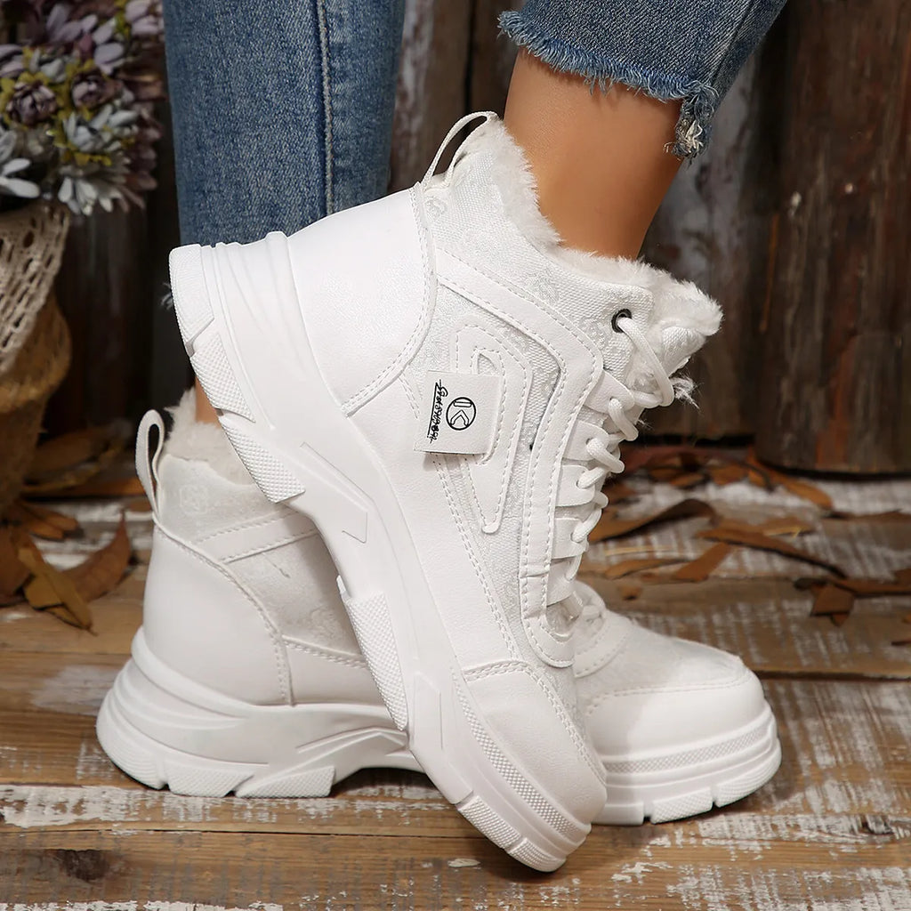 Women's Sneaker Boots High-Top Platform Chunky with Lace-Up Fluff Shoes fa0507db13984d30a6e762a0cf5b737c-Max-Origin Trendsi