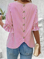 Women's Blouse Striped Round Neck Half Sleeve Casual Back Buttoned fa07f892-0df8-4684-bbcd-9c2ae7e80d0f-Max-Origin Trendsi