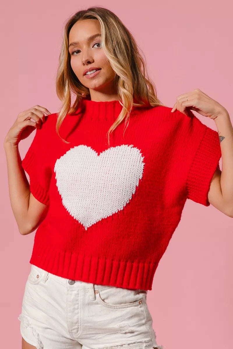BiBi Valentines Sweater Red Rib Top White Banded Heart Pattern fa1abb2ef71644e185ad864e2bbee6f0-Max-Origin Trendsi