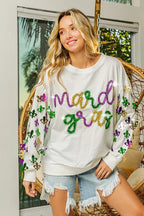 BiBi Womens Pullover Off White Fleur De Lis Sleeve Mardi Gras fa1c8f86dbe2446eaf2d078a49f6fbea-Max-Origin Trendsi