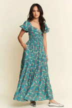 Davi & Dani Maxi Dress Lightweight Tiered with Sweetheart Neckline Teal Green fa2542c0dfe14119ac4fa6cea8912fa5-Max-Origin Trendsi