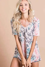 BiBi Women T-shirt Tie Dye Print Terry Deep U Neck Top Short Sleeve Top fa25ed61cf424fb98bd6b4040cf91227-Max-Origin Trendsi