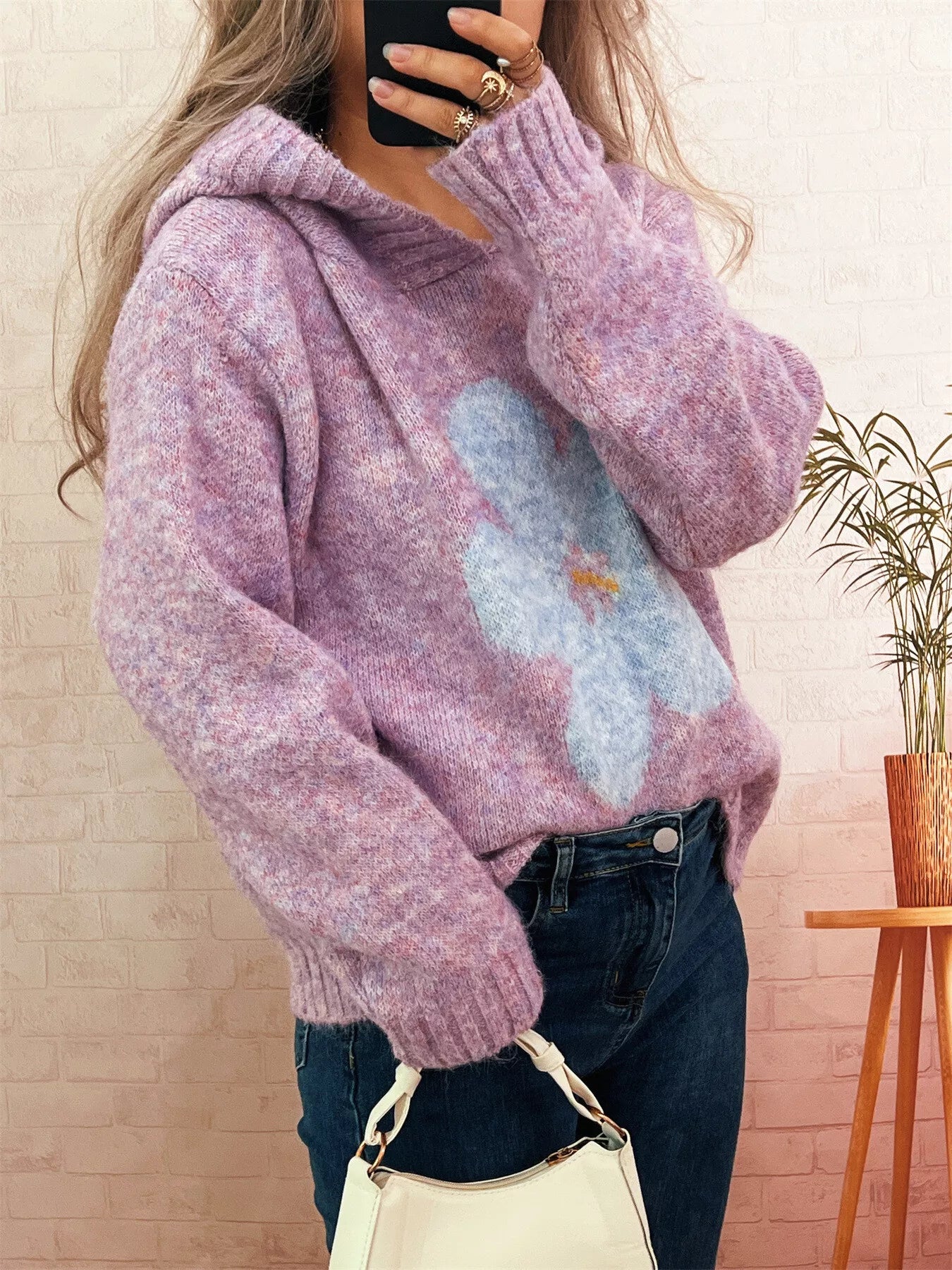 Women's Sweater Flower Long Sleeve Hooded Knit Pullover fa2985d60c7f4fbf85632d8a7587797b-Max-Origin Trendsi