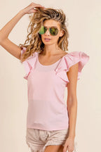 BiBi Ribbed Top Light Pink Wide Layered Ruffle Sleeve Scoop Neck Blouse fa378666b2bd47efbaa3767fea866127-Max-Origin Trendsi