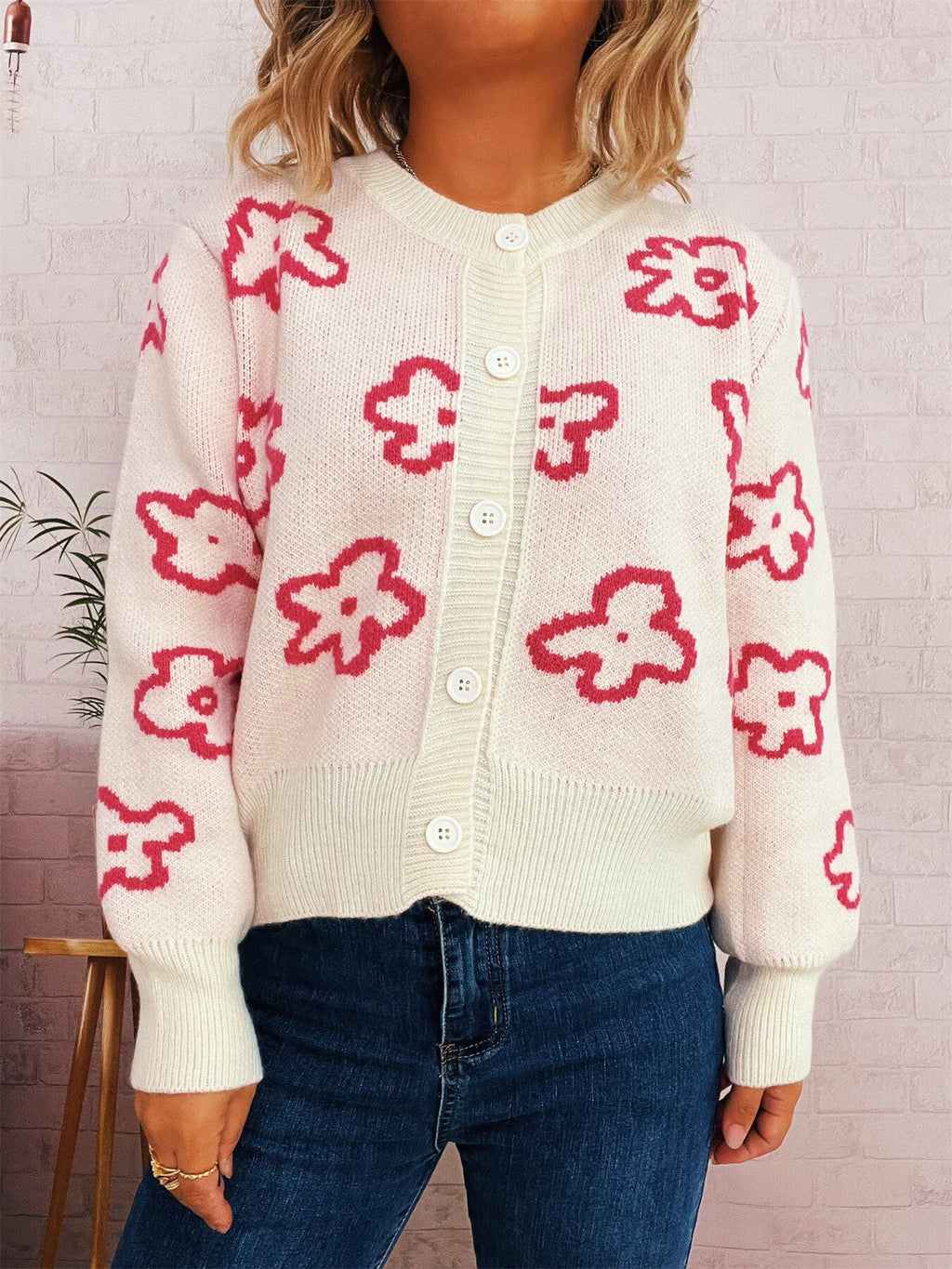 Women's Cardigan Floral Pattern Knit Button-Up Long Sleeve fa45feb15bf34bbcbc2a42e02e522603-Max-Origin Trendsi