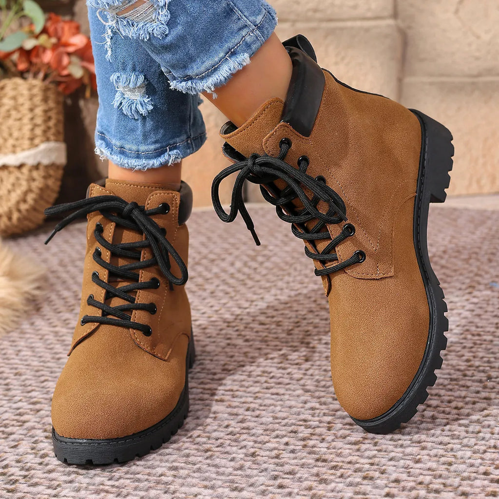 Women's Boots Suede Lace Up Block Low Heel Shoes fa497cf36d1040e1aa7837eb6dccd388-Max-Origin Trendsi