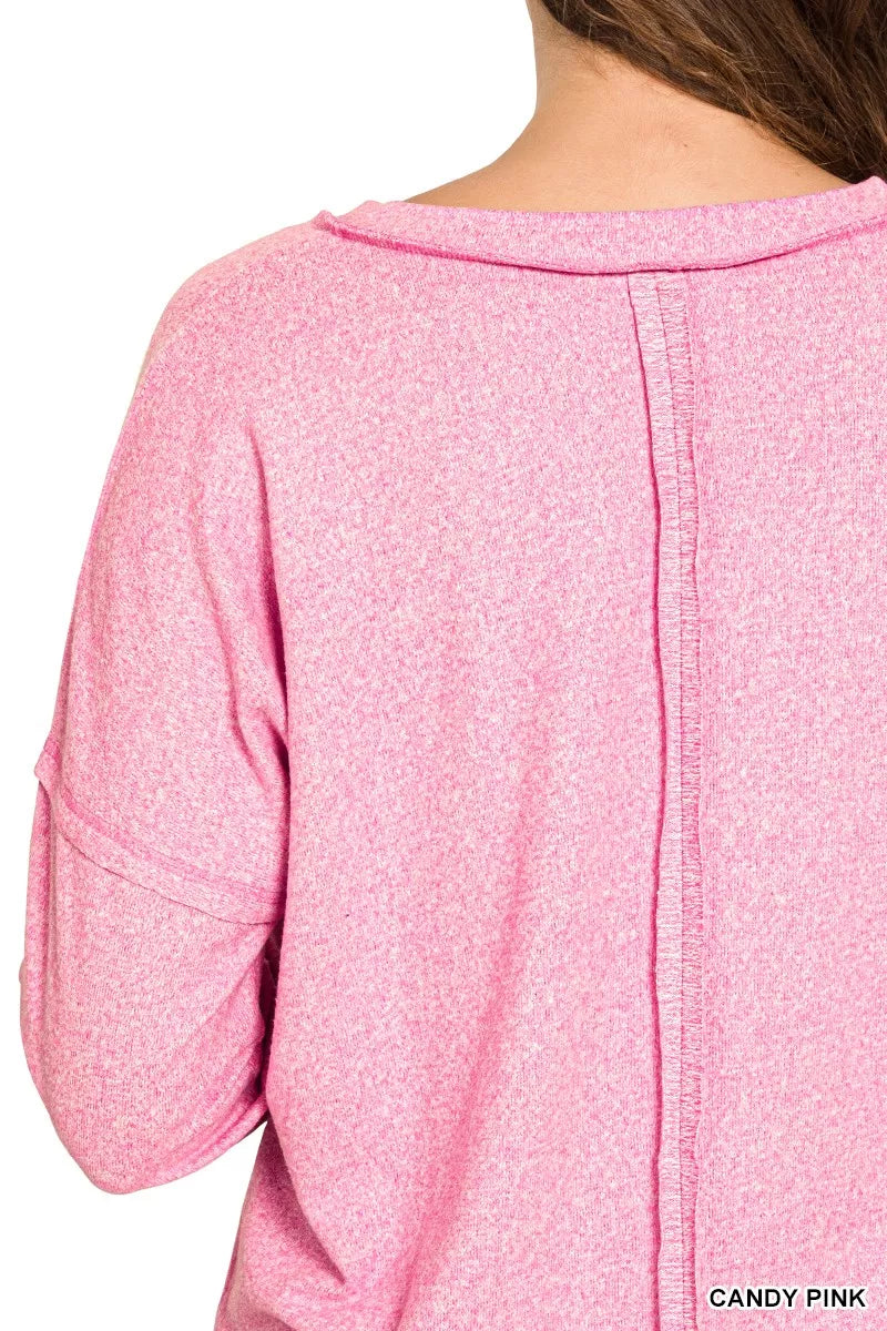 Zenana Soft Melange Hacci Exposed Seam Coin Pocket Tee fa6a67ee796b4fdfb66806040e3388c4-Max-Origin Trendsi