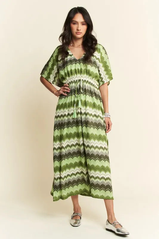 Davi & Dani Multi Color Wavy Tie Waist Dress