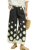 Umgee Wide Leg Pants Black Hexagon Print with Scalloped Hem Black fa8283b8-ca06-4016-825a-3269ff3da0b6-Max-Origin Trendsi