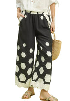 Umgee Wide Leg Pants Black Hexagon Print with Scalloped Hem Black fa8283b8-ca06-4016-825a-3269ff3da0b6-Max-Origin Trendsi