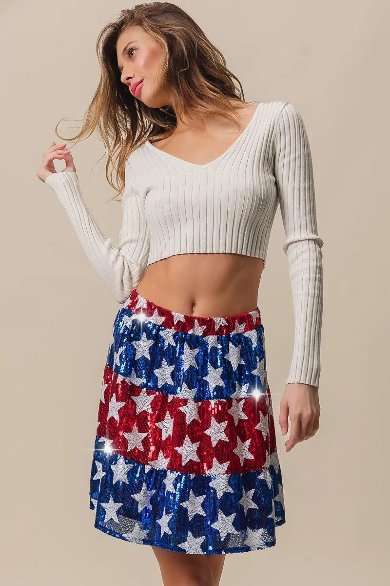 BiBi Sequin Skirt American Flag Theme Star Tiered Short Layered fa8333d0ccce4503807f352f3e1708aa-Max-Origin Trendsi