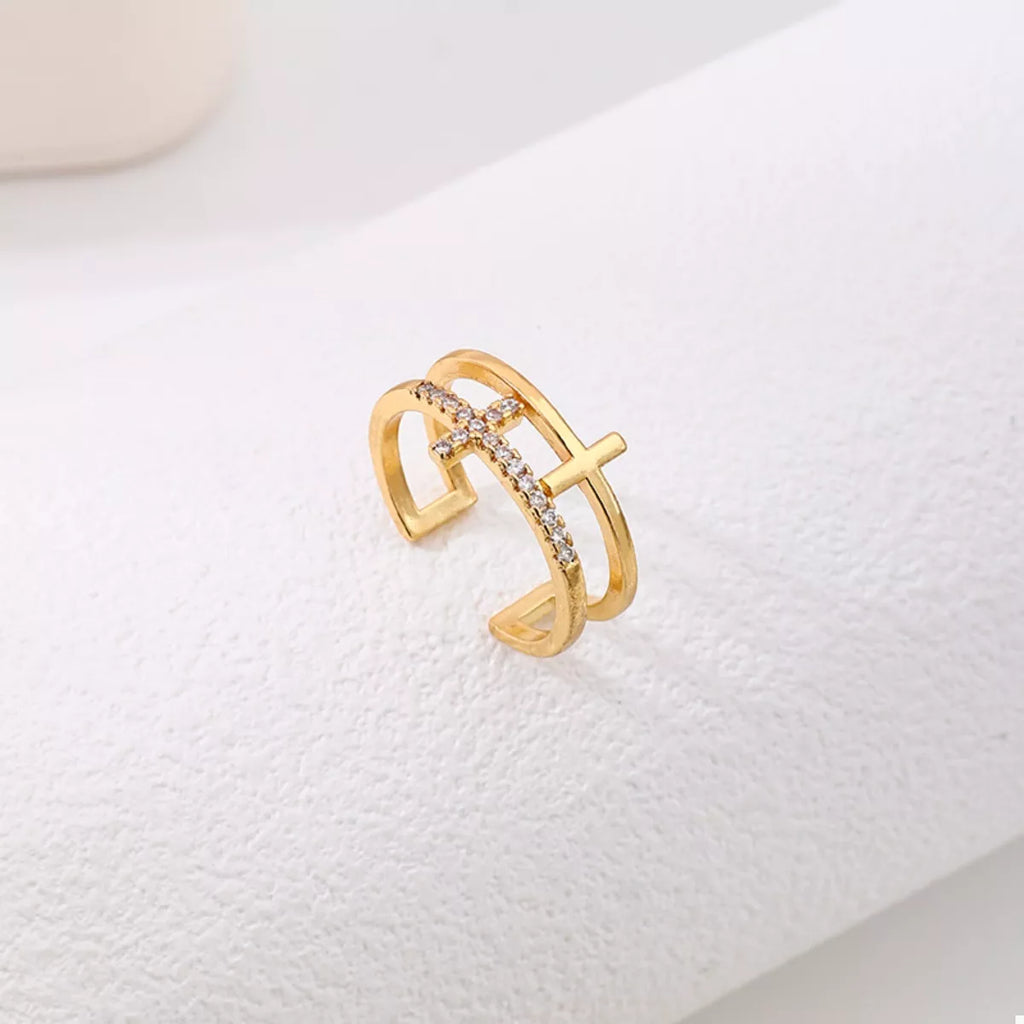 Cross Open Ring 18K Gold-Plated Rhinestone Gold Jewelry fa9023c3-46d3-4824-b01f-fa6cb489e9a8-Max-Origin Trendsi