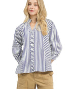 Umgee Striped V-Neck Button Down Top