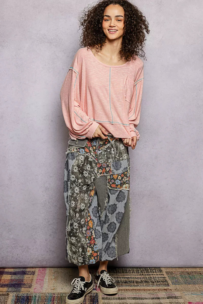 POL Womens Blouse Blush Pink Long Sleeve Exposed Seam Top with Chest Pocket faa0230a-65b1-4fe7-a959-c65e23593d8e-Max-Origin Trendsi